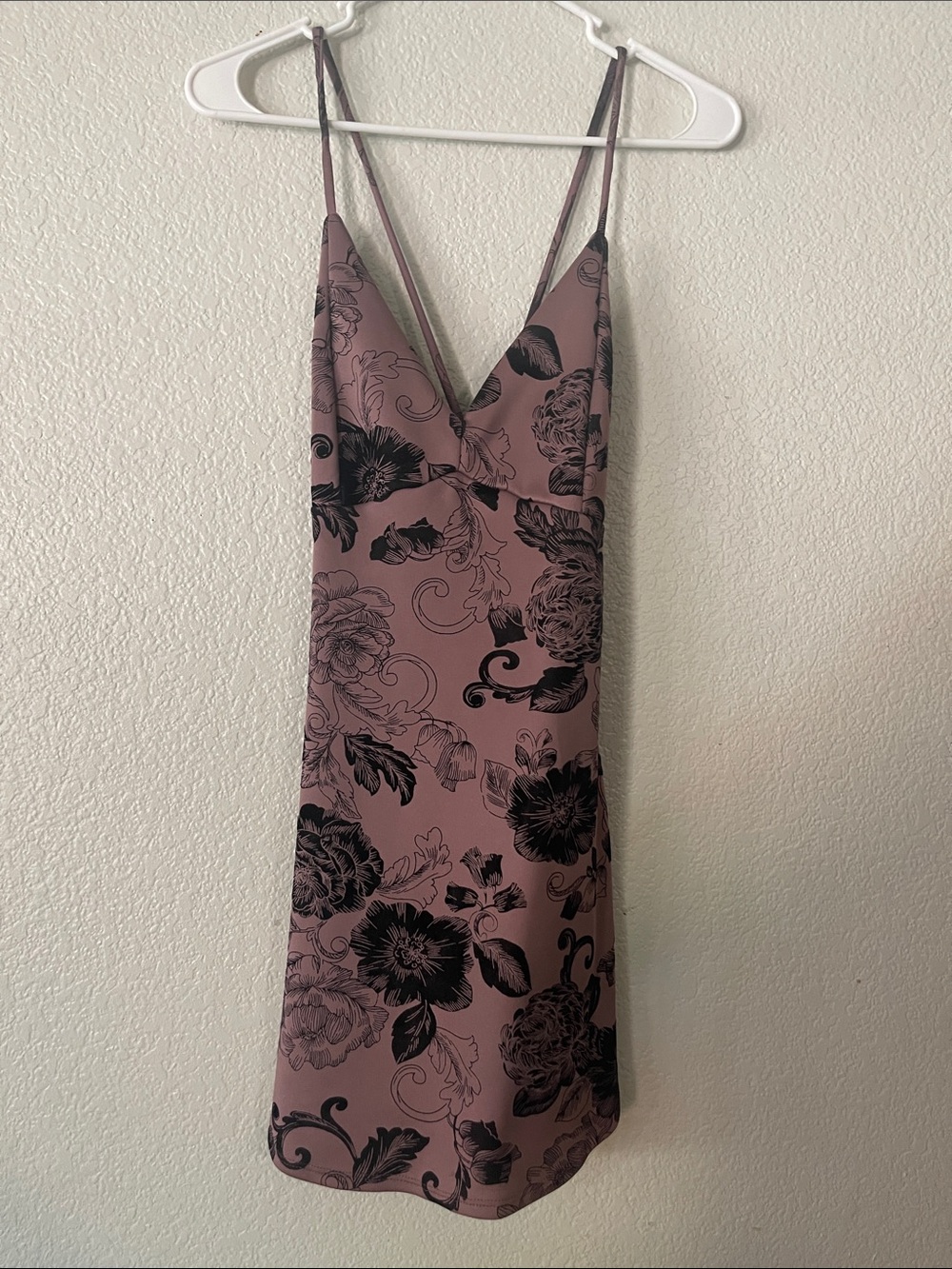 Party Time Formals Mauve Slip Maxi Dress with Black Floral Print